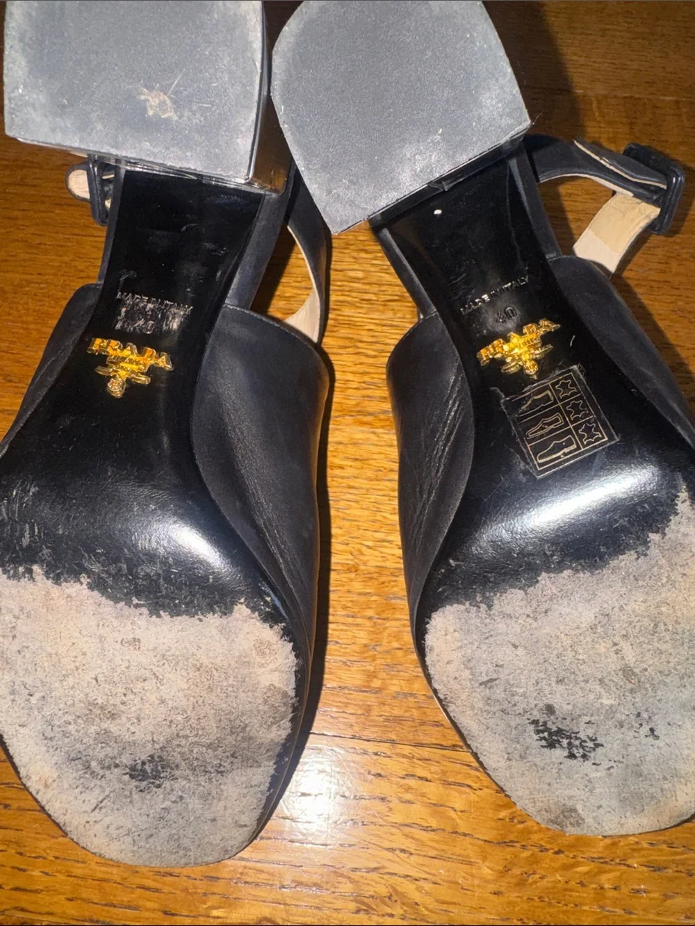 Prada Black Leather Open-Toe Booties with Clear Block Heel